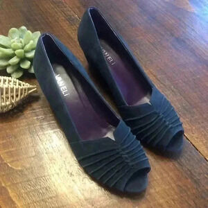 VANELi | Blue Suede Peep Toe Wedge Dress Shoes